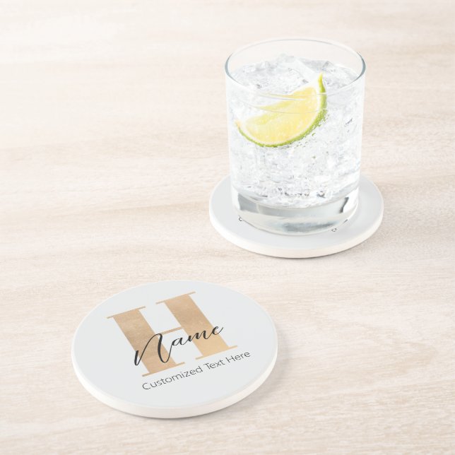 Modern Monogrammed Initial H & Name Personalised Coaster (Side)