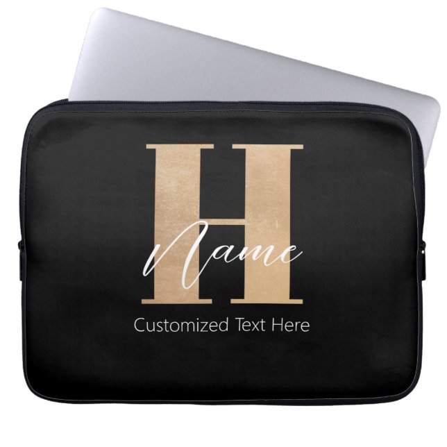 Modern Monogrammed Initial H & Name Personalised Laptop Sleeve (Front)
