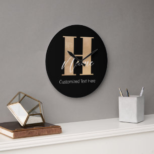 Modern Monogrammed Initial H & Name Personalised Large Clock