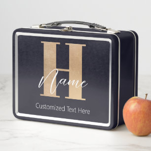 Modern Monogrammed Initial H & Name Personalised Metal Lunch Box
