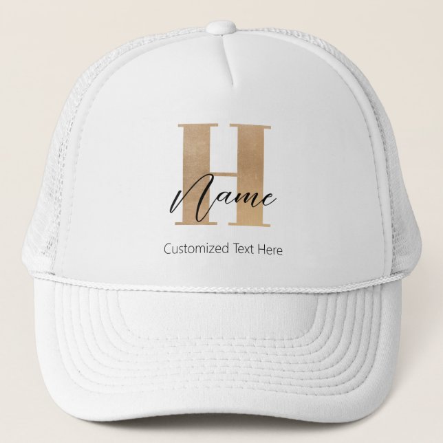 Modern Monogrammed Initial H & Name Personalised Trucker Hat (Front)
