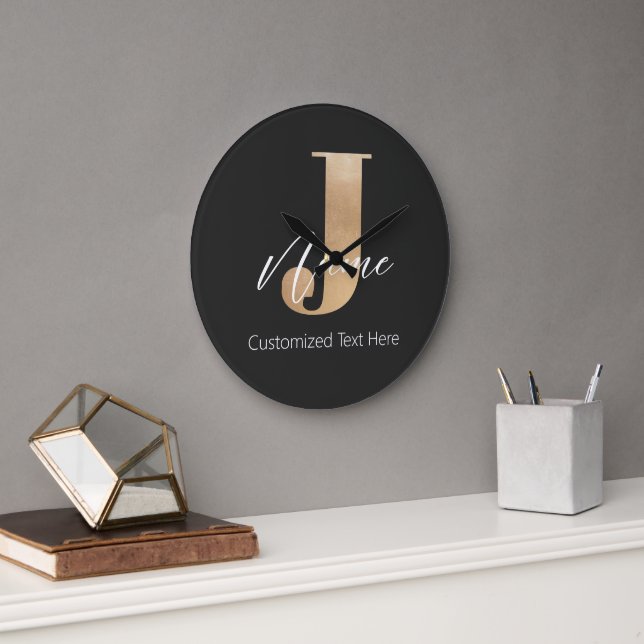 Modern Monogrammed Initial J & Name Personalised Large Clock (Office)