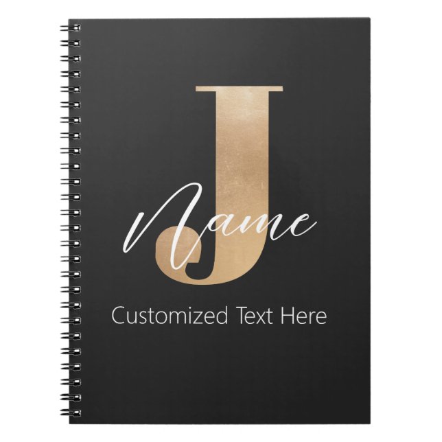 Modern Monogrammed Initial J & Name Personalised Notebook (Front)