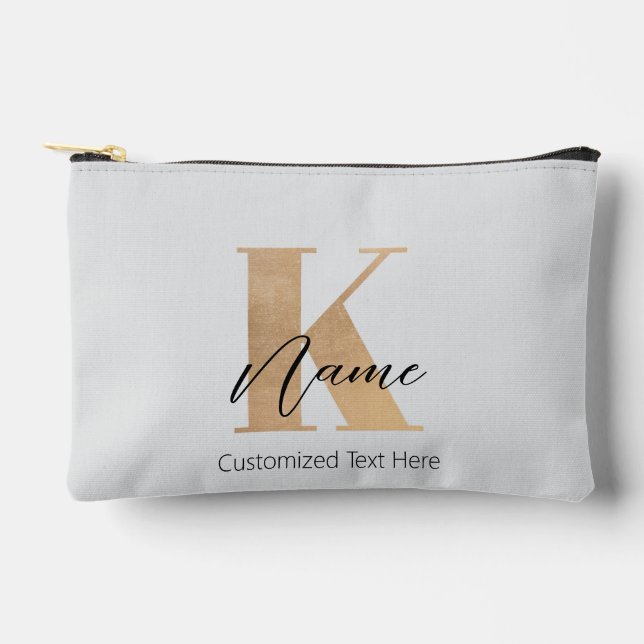 Modern Monogrammed Initial K & Name Personalised Accessory Pouch (Front)