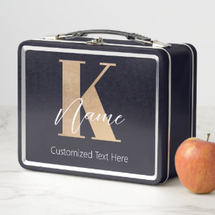 Modern Monogrammed Initial K & Name Personalised Metal Lunch Box