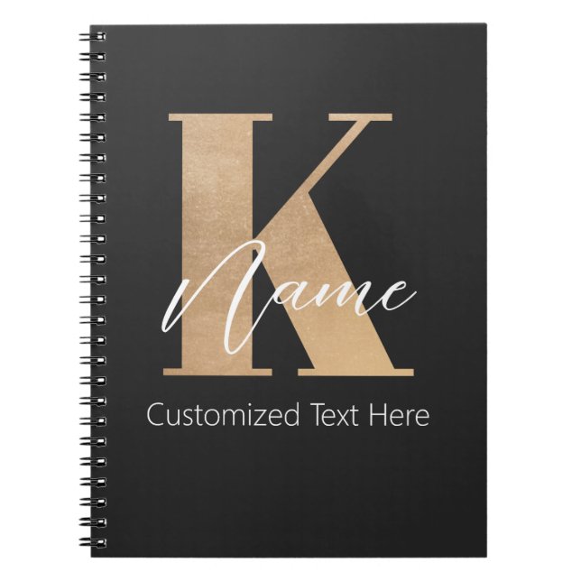Modern Monogrammed Initial K & Name Personalised Notebook (Front)