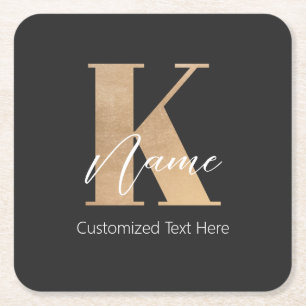 Modern Monogrammed Initial K & Name Personalised Square Paper Coaster
