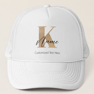 Modern Monogrammed Initial K & Name Personalised Trucker Hat