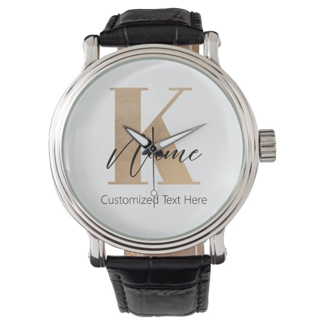 Modern Monogrammed Initial K & Name Personalised Watch (Front)