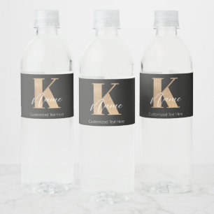 Modern Monogrammed Initial K & Name Personalised Water Bottle Label