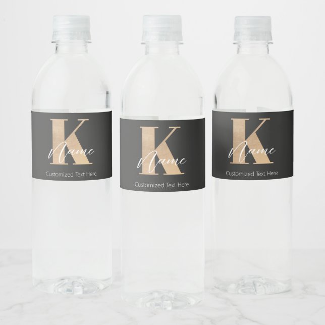 Modern Monogrammed Initial K & Name Personalised Water Bottle Label (Bottles)