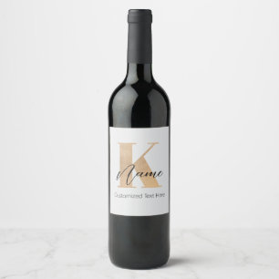 Modern Monogrammed Initial K & Name Personalised Wine Label