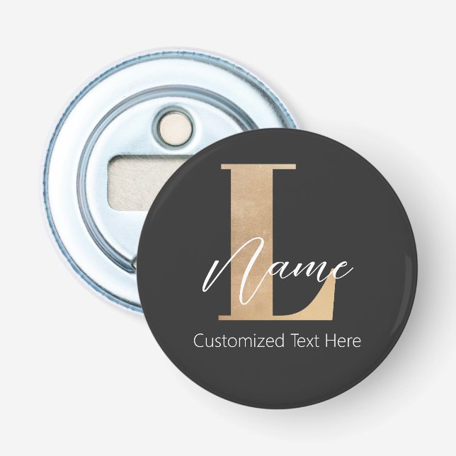 Modern Monogrammed Initial L & Name Personalised Bottle Opener (Front)