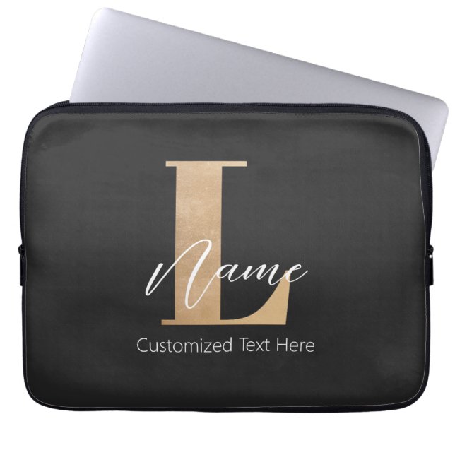 Modern Monogrammed Initial L & Name Personalised Laptop Sleeve (Front)