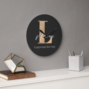 Modern Monogrammed Initial L & Name Personalised Large Clock