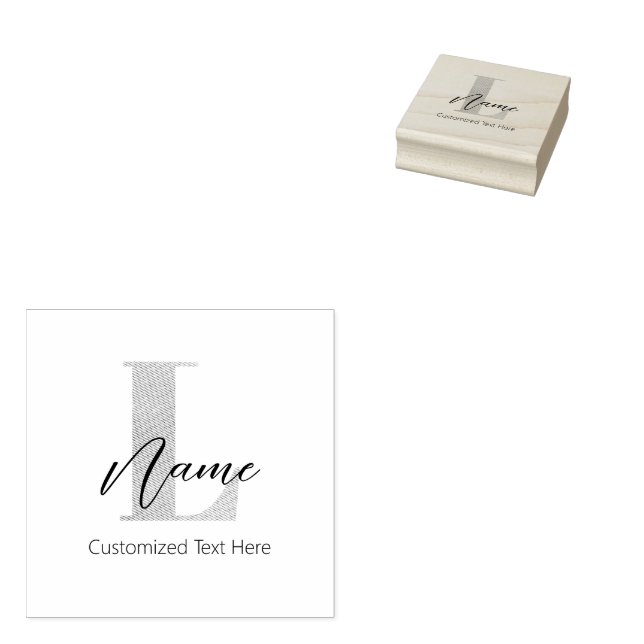 Modern Monogrammed Initial L & Name Personalised Rubber Stamp (Stamped)