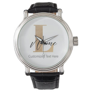 Modern Monogrammed Initial L & Name Personalised Watch