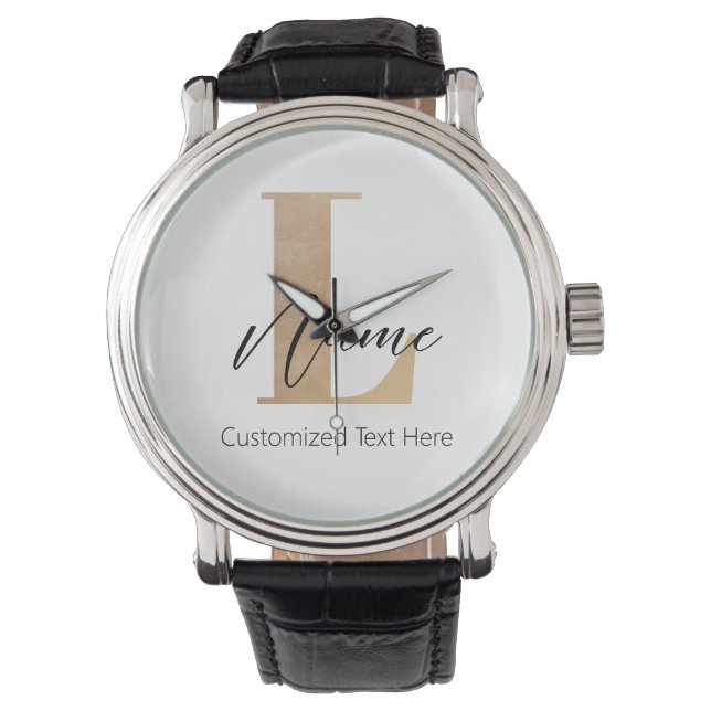 Modern Monogrammed Initial L & Name Personalised Watch (Front)