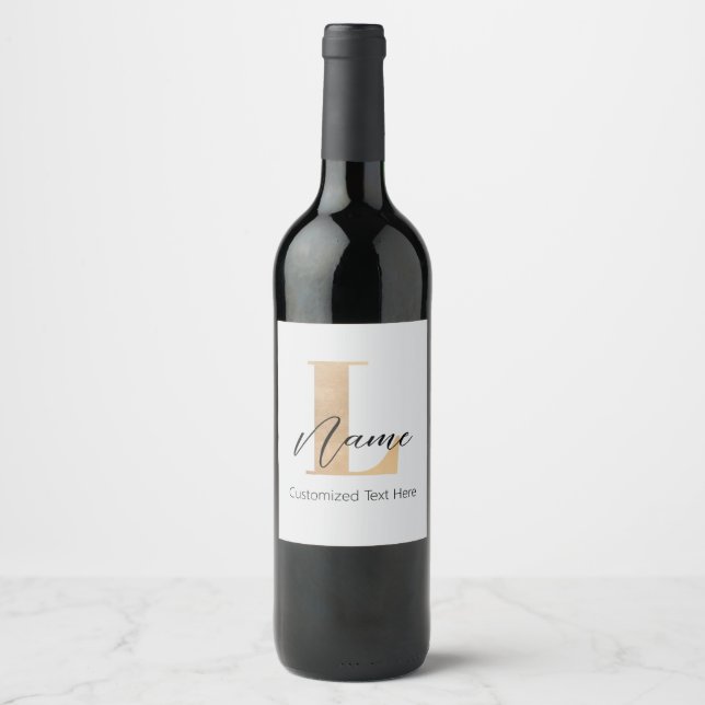 Modern Monogrammed Initial L & Name Personalised Wine Label (Front)