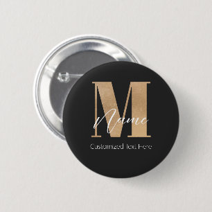 Modern Monogrammed Initial M & Name Personalised 6 Cm Round Badge