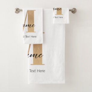 Modern Monogrammed Initial M & Name Personalised Bath Towel Set
