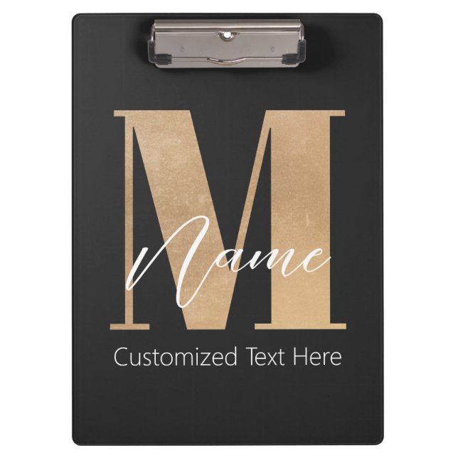 Modern Monogrammed Initial M & Name Personalised Clipboard (Front)