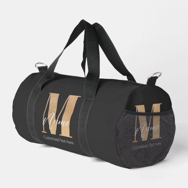 Modern Monogrammed Initial M & Name Personalised Duffle Bag (Right Corner)