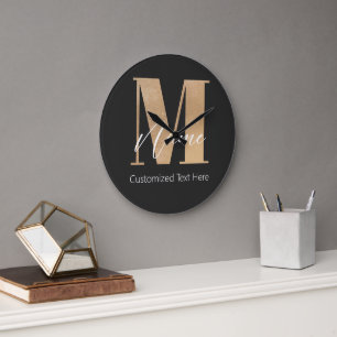 Modern Monogrammed Initial M & Name Personalised Large Clock