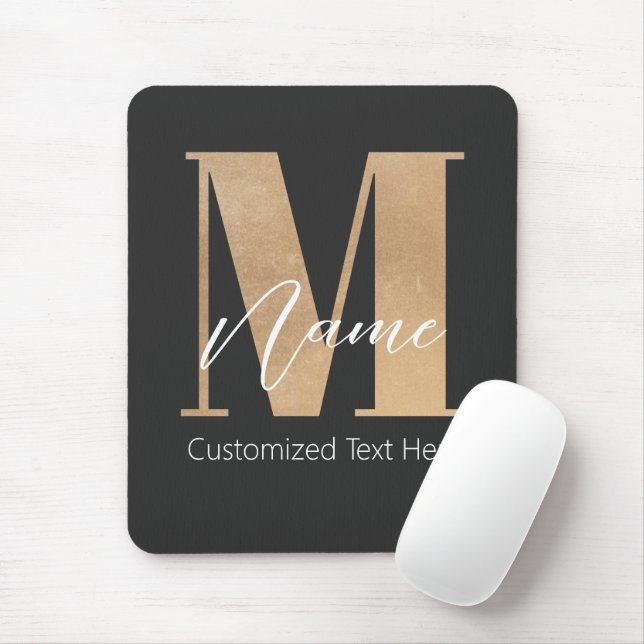 Modern Monogrammed Initial M & Name Personalised Mouse Pad (With Mouse)