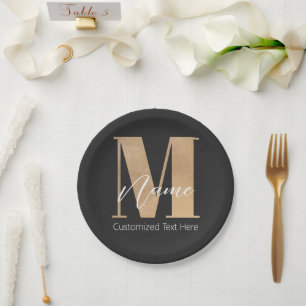 Modern Monogrammed Initial M & Name Personalised Paper Plate