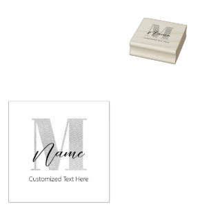 Modern Monogrammed Initial M & Name Personalised Rubber Stamp