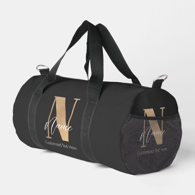 Modern Monogrammed Initial N & Name Personalised Duffle Bag (Right Corner)