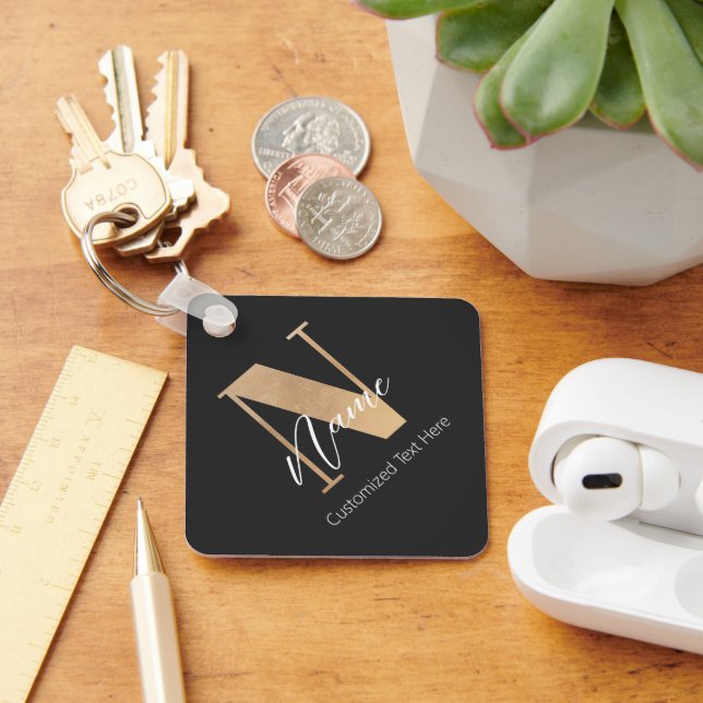 Modern Monogrammed Initial N & Name Personalised Key Ring (Desk)