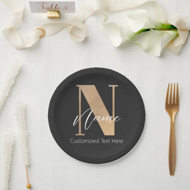 Modern Monogrammed Initial N & Name Personalised Paper Plate (Wedding)