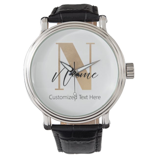 Modern Monogrammed Initial N & Name Personalised Watch (Front)