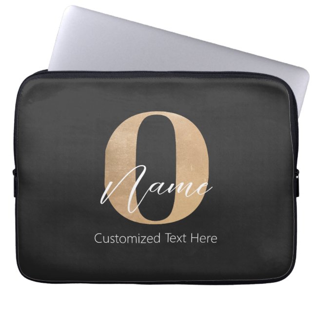 Modern Monogrammed Initial O & Name Personalised Laptop Sleeve (Front)