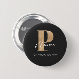 Modern Monogrammed Initial P & Name Personalised 6 Cm Round Badge