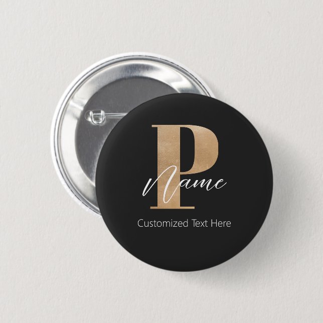 Modern Monogrammed Initial P & Name Personalised 6 Cm Round Badge (Front & Back)