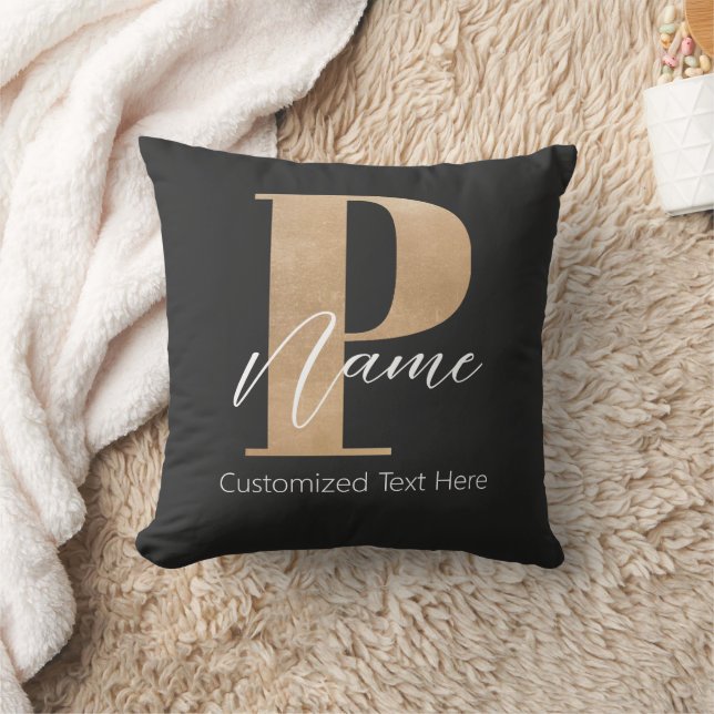 Modern Monogrammed Initial P & Name Personalised Cushion (Blanket)