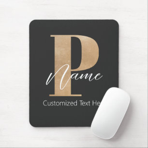 Modern Monogrammed Initial P & Name Personalised Mouse Pad