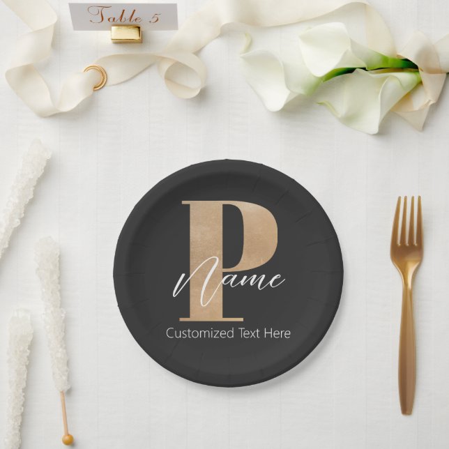 Modern Monogrammed Initial P & Name Personalised Paper Plate (Wedding)