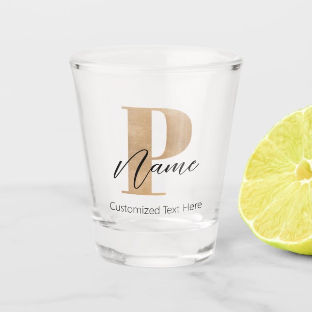 Modern Monogrammed Initial P & Name Personalised Shot Glass (Front)