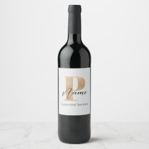 Modern Monogrammed Initial P & Name Personalised Wine Label