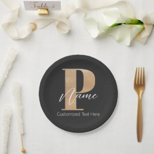 Modern Monogrammed Initial P & Name Personalized Paper Plate
