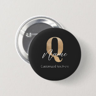 Modern Monogrammed Initial Q & Name Personalised 6 Cm Round Badge