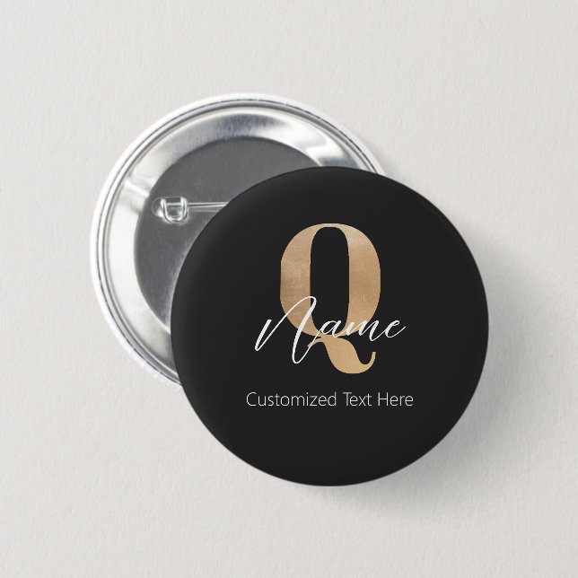 Modern Monogrammed Initial Q & Name Personalised 6 Cm Round Badge (Front & Back)