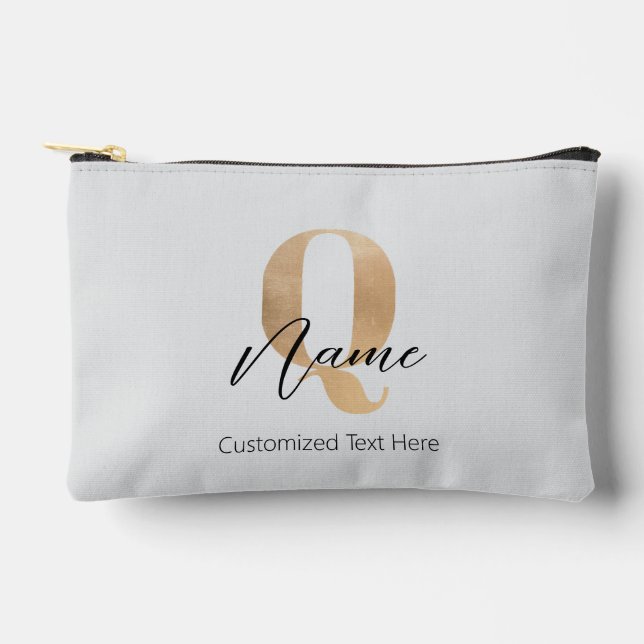 Modern Monogrammed Initial Q & Name Personalised Accessory Pouch (Front)