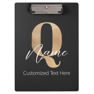 Modern Monogrammed Initial Q & Name Personalised Clipboard