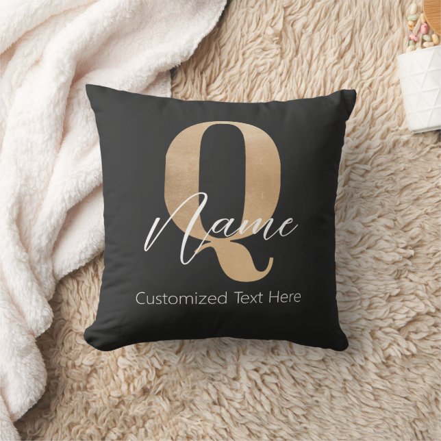 Modern Monogrammed Initial Q & Name Personalised Cushion (Blanket)