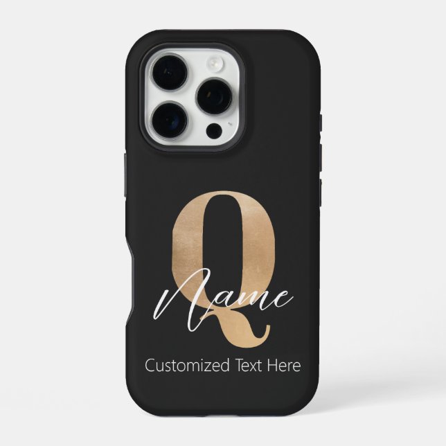 Modern Monogrammed Initial Q & Name Personalised iPhone Case (Back)